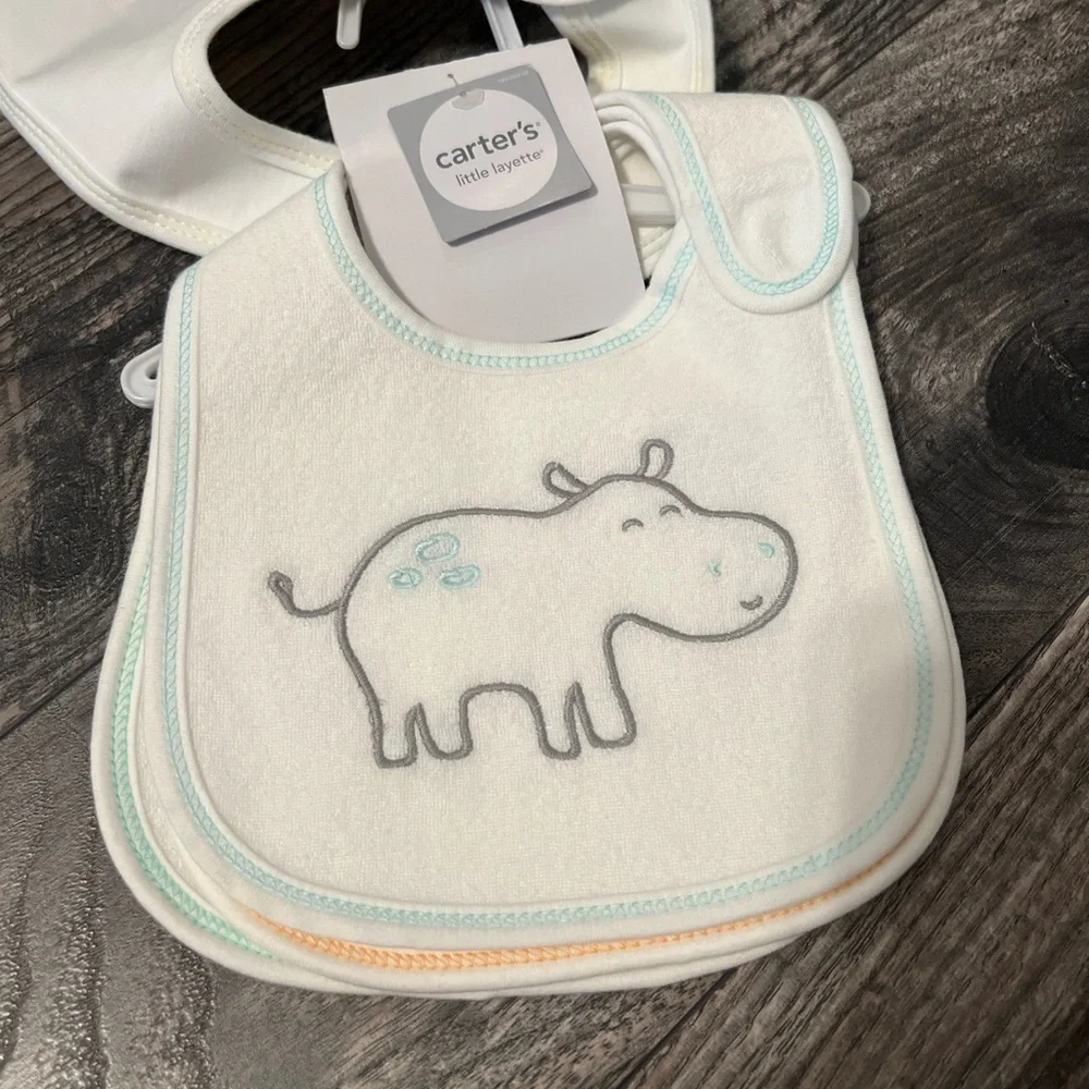 Carter's 4-Pack Water Resistant Bibs Velcro new cotton neutral new animals